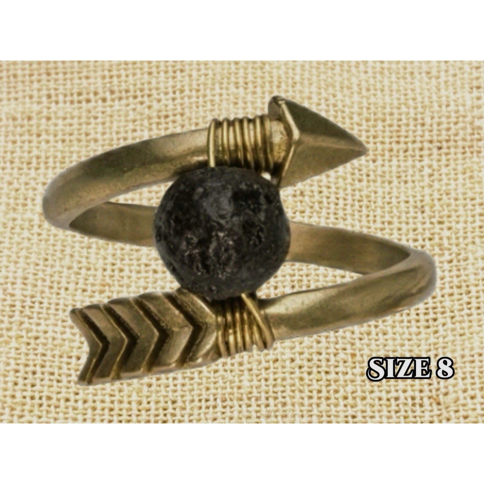 New! Vitality Brass Sacred Arrow Lava Stone Aromatherapy Diffuser Ring Sz 8